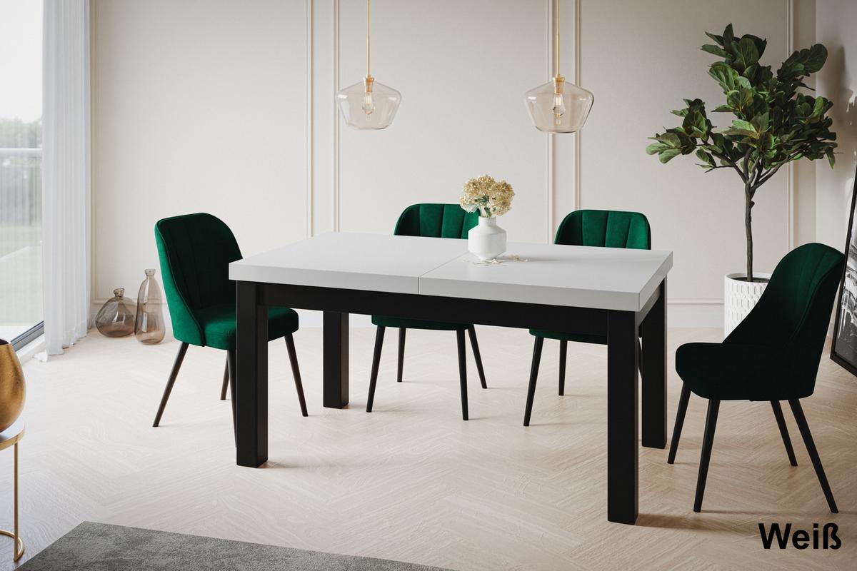 RECHTECKIGER Esstisch Ausziehbar – Moderner Wohnzimmertisch Küchentisch und Esszimmertisch – Tisch mit Holzbeinen, Maßen von 120 – 160 cm – Weiß - Schwarz/Weiß, Holzwerkstoff (120/80/78cm) - Alpi-Möbel