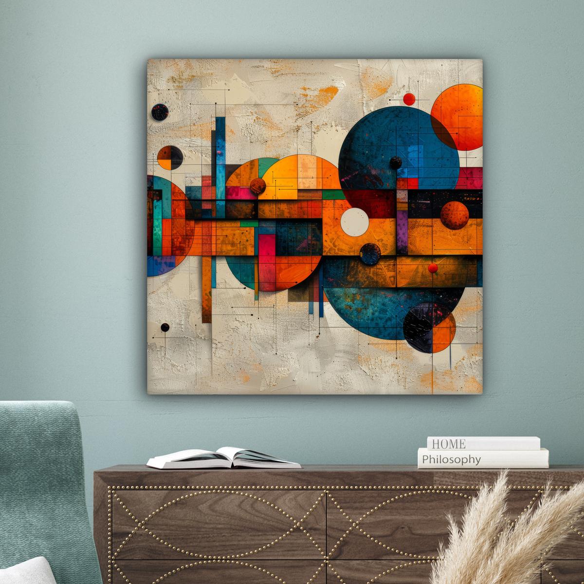 LEINWANDBILD Vintage - Moderne Kunst - Orange - Geometrische Formen Deko Groß 90x90 cm - Multicolor, Textil (90/90cm) - MuchoWow