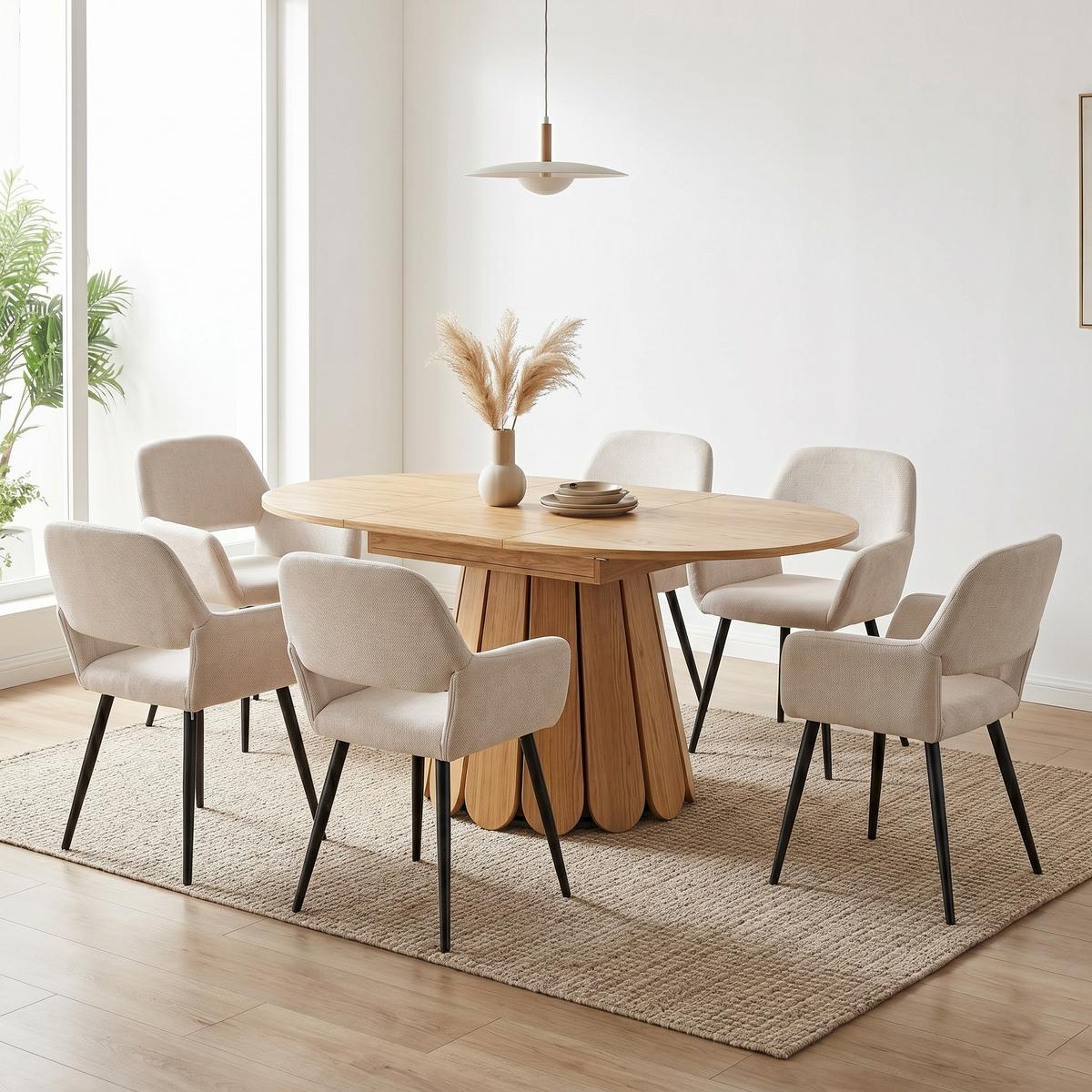 ESSTISCH-SET 1+6, ausziehbarer Tisch mit 6 Esszimmerstühlen - Schwarz/Naturfarben, Holzwerkstoff (118/76/118cm) - Urban Meuble