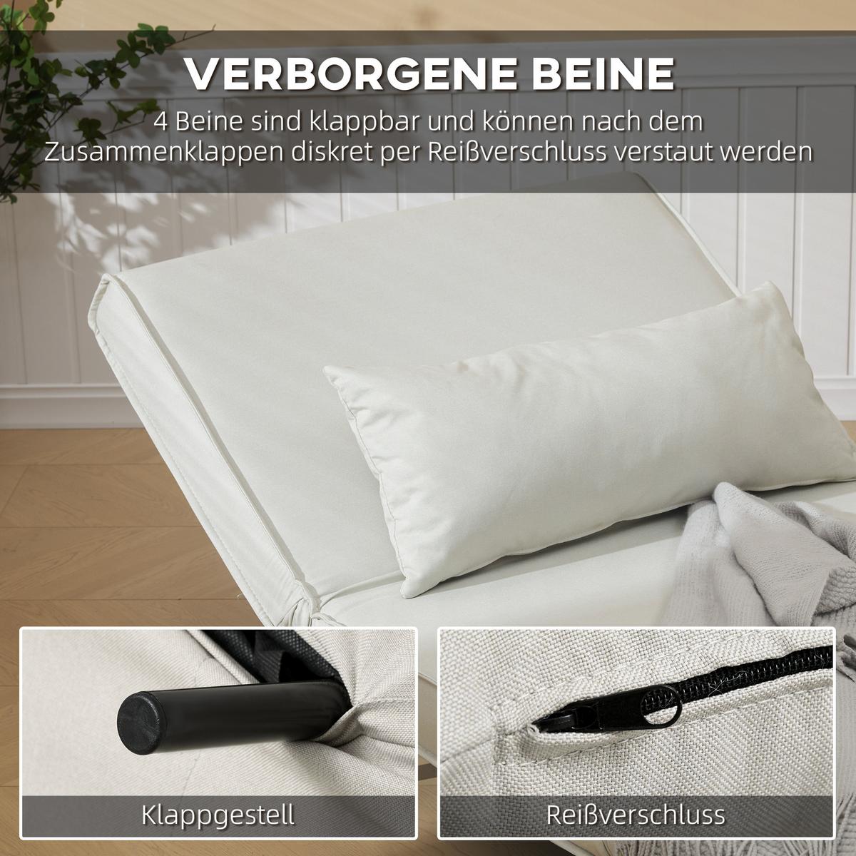 EINZELSOFA Sofabett Klappsofa verstellbar Rückenlehne nordisch skandinavisch - Creme/Naturfarben, Holz/Textil (78/80/94cm) - HOMCOM