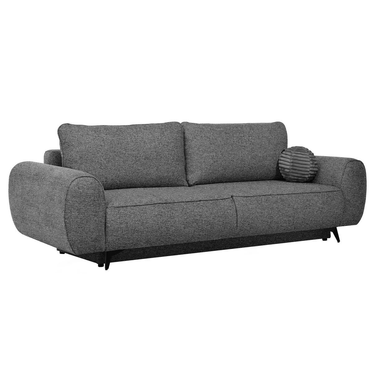 SCHLAFSOFA Vito 3-Sitzer mit Bettkasten, DL-System, Chenille-Stoff, Dunkelgrau - Dunkelgrau/Schwarz, Textil (256/90/99cm) - Beautysofa
