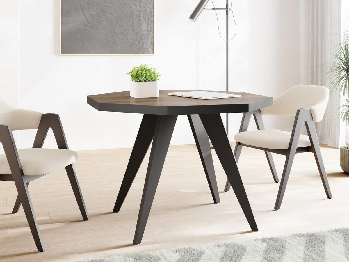 ESSTISCH Diamond Black achteckiger ausziehbarer, Arvadonna Chestnut 100-150/100/76 cm - Kastanienfarben/Schwarz, Holz/Holzwerkstoff (100/150/77cm) - WFL GROUP