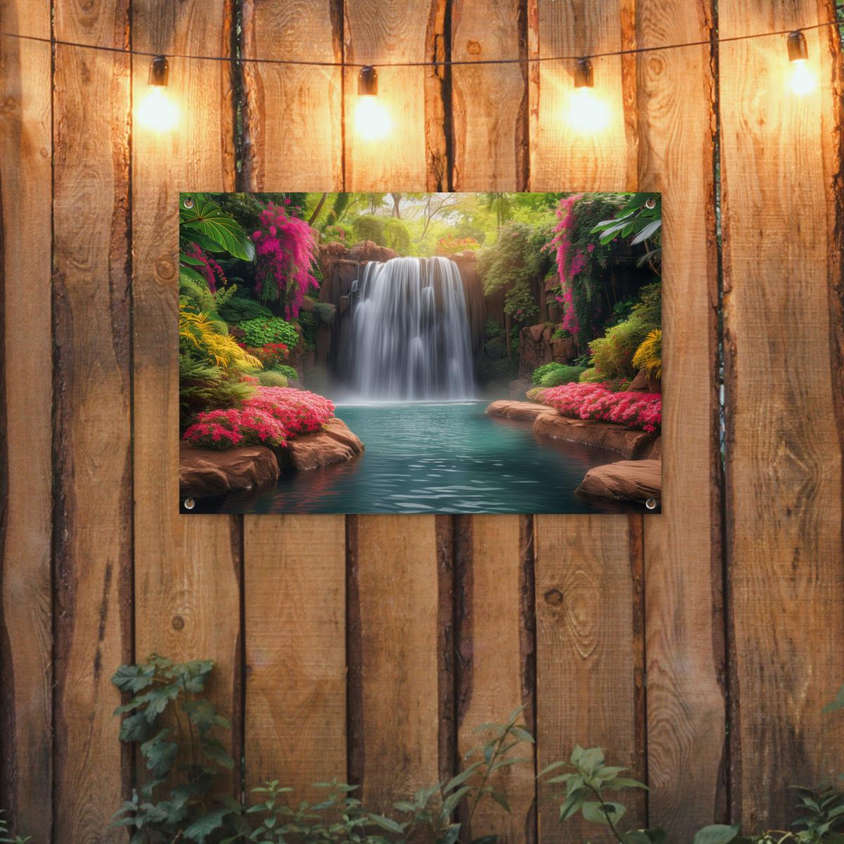 GARTENPOSTER Wasserfall - Natur - Pflanzen - Dschungel - Wasser Gartendeko 90x60 cm - Grün, Kunststoff (90/60/0.2cm) - OnlyWow