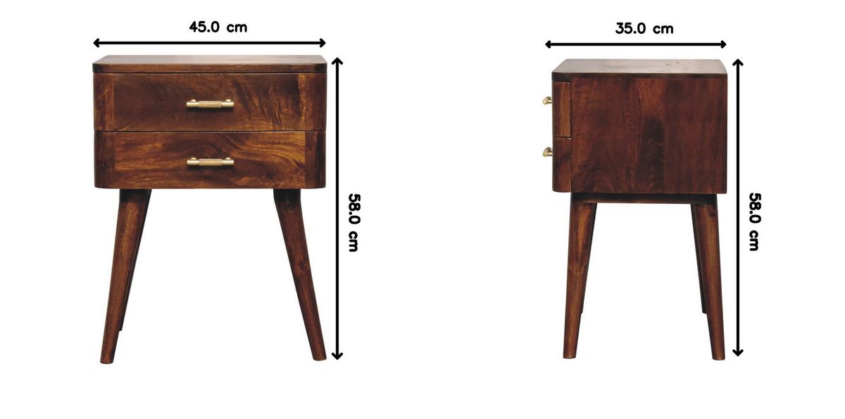 NACHTTISCH T-Bar, 2 Schubladen, Nordischer Stil, braun - Messingfarben/Braun, Mangoholz/Holz (45/58/35cm) - Artisan Furniture