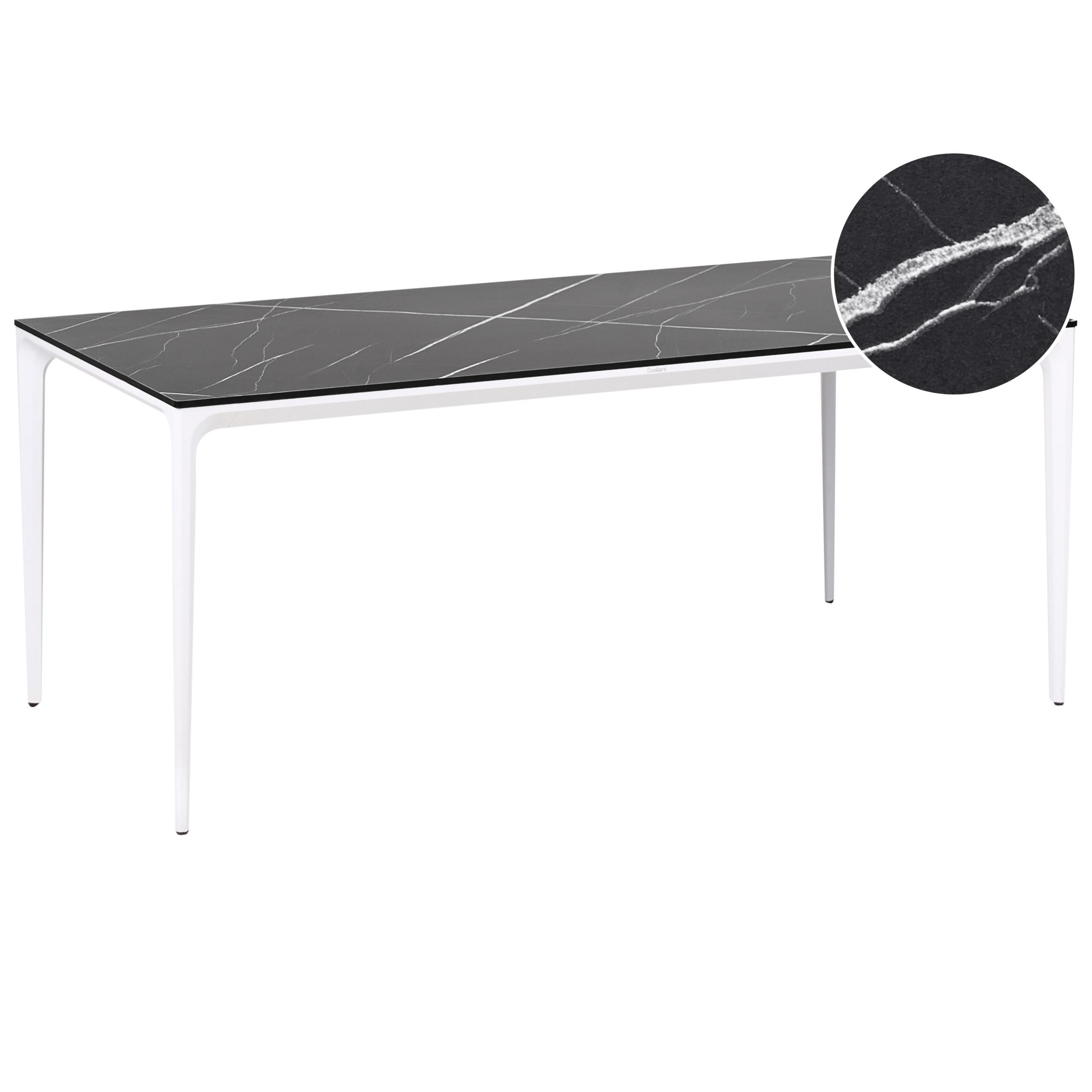 GARTENTISCH 180/90 cm Marmor Optik Schwarzer Marmor Sovareto - Schwarz, Kunststoff (180/90/75cm) - Beliani