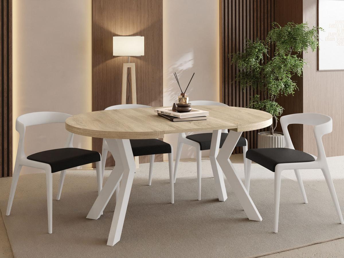 ESSTISCH Savio Weiß rund ausziehbar verlängerbar, Eiche Sonoma Hellbraun 80-130/80/77 cm - Weiß/Sonoma Eiche, Holz/Holzwerkstoff (80/130/77cm) - WFL GROUP