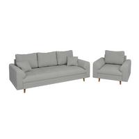 SITZGARNITUR 3+1 Alma Hellgrau Cord - Hellgrau/Braun, Holz/Textil (210/81/93cm) - S-Style Möbel