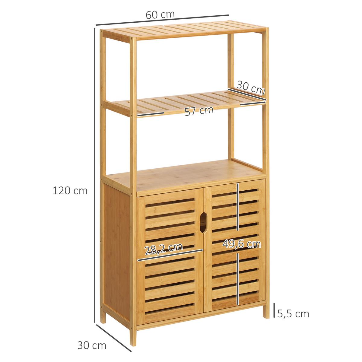 BADEZIMMERSCHRANK Bambus Naturholz - Naturfarben, Holz (30/120/60cm) - Kleankin