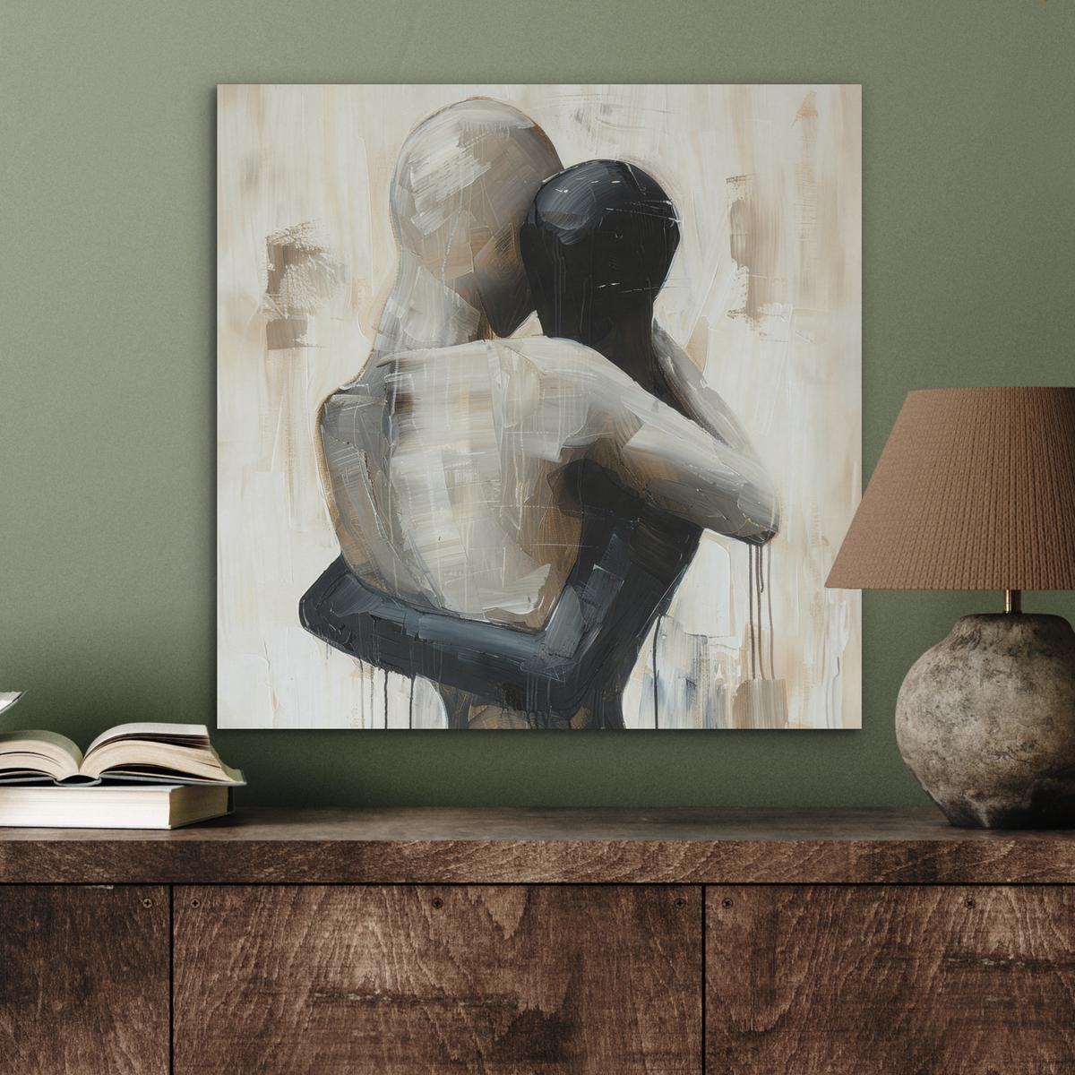 AKUSTIKBILD Abstrakt - Liebe - Schwarz und weiß - Modern Wandbilder 60x60 cm - Schwarz, Kunststoff (60/60/0.9cm) - MuchoWow