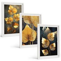 BILDER SET 3er Set - 40x60 cm Weißer Rahmen - Gelbe Blätter auf dunklem Hintergrund - Weiß, Kunststoff (40/60cm) - TULUP