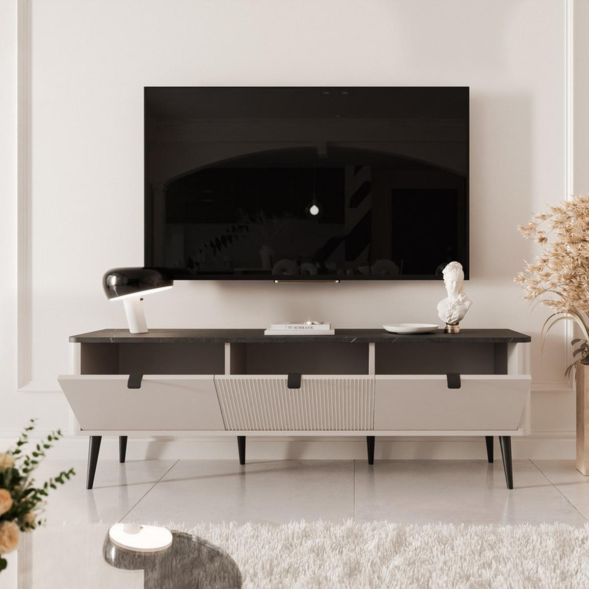 TV-LOWBOARD NAVANI stehend, 160 cm Kaschmir/Grau - Goldfarben/Schwarz, Holzwerkstoff/Metall (160/52/40cm) - Idohome