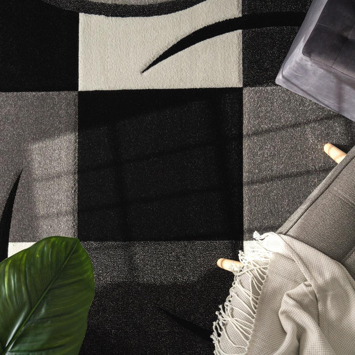 KURZFLORTEPPICH, kariert, Florhöhe 12 mm, Schwarz, 120 x 170 cm - Schwarz, Textil (170/120cm) - KADIMA DESIGN