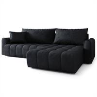 ECKSOFA FRIGA Schwarz Velours-Stoff mit Schlaffunktion - Schwarz, Holz (283/185cm) - MASSENO