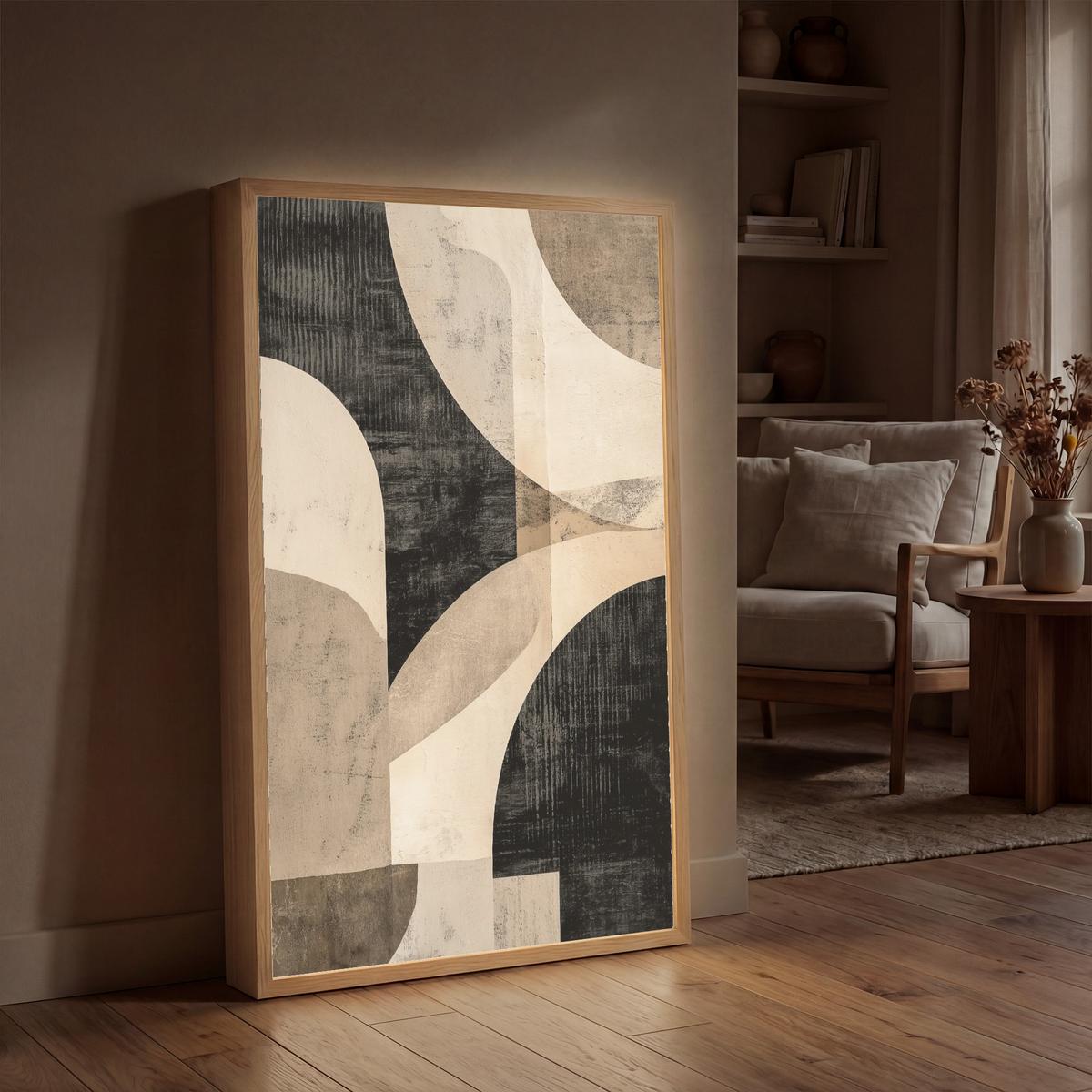 WANDLEUCHTE MIT AKKU Abstrakt - Formen - Modern - Beige 60x90 cm - Grau, Holzwerkstoff (60/90/8cm) - OnlyWow
