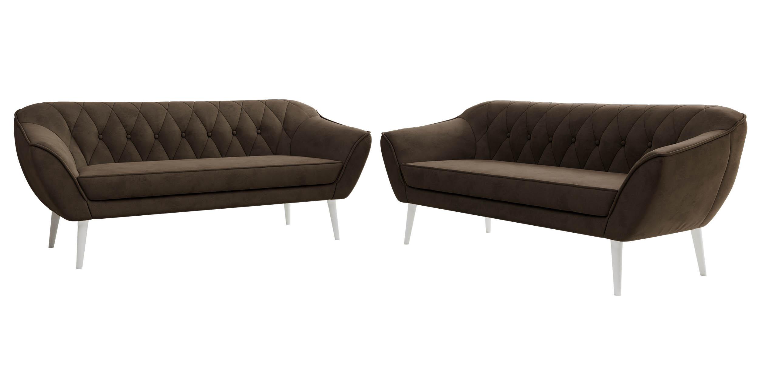 SITZGARNITUR PIRS 3+3 - Braun Velvet - Weiße Beine - Dunkelbraun/Braun, Holzwerkstoff/Textil (180/75/74cm) - MKS