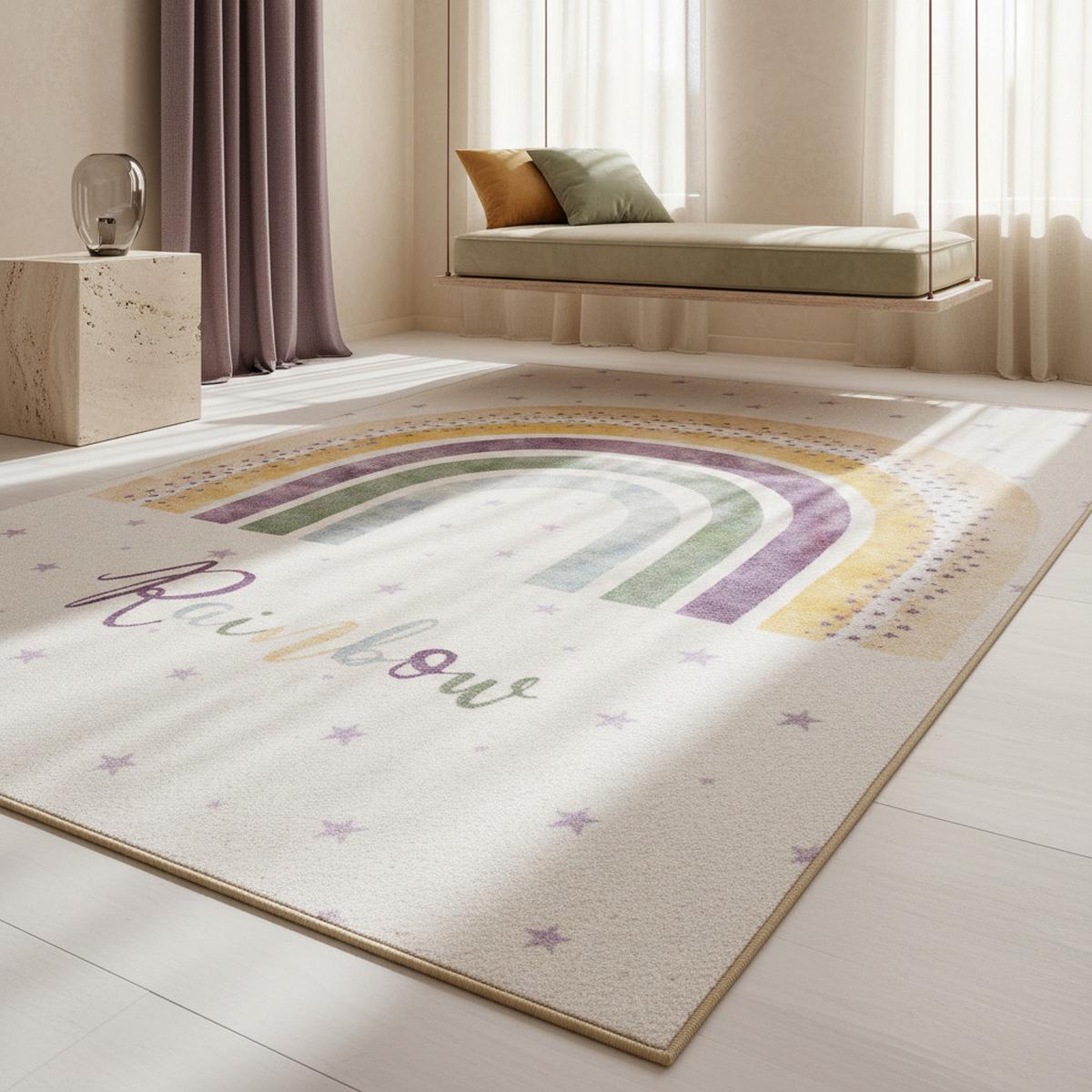 KINDERTEPPICH TRAUN, mit Regenbogen-Motiv, Creme, 100 x 150 cm - Beige, Textil (150/100cm) - KADIMA DESIGN