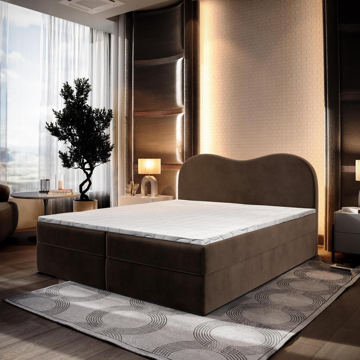 BOXBETT FLUVIA M 140x200 cm mit Matratze und Topper - Braun - Braun, Holz (140/200cm) - MASSENO