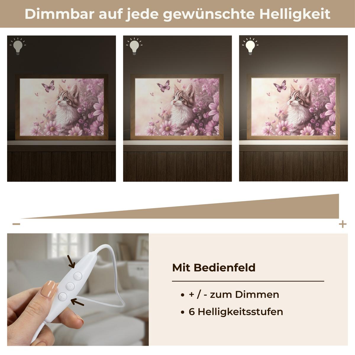WANDLEUCHTE Kätzchen - Blumen - Schmetterlinge - Lila 30x20 cm - Altrosa, Holzwerkstoff (30/20/8cm) - OnlyWow