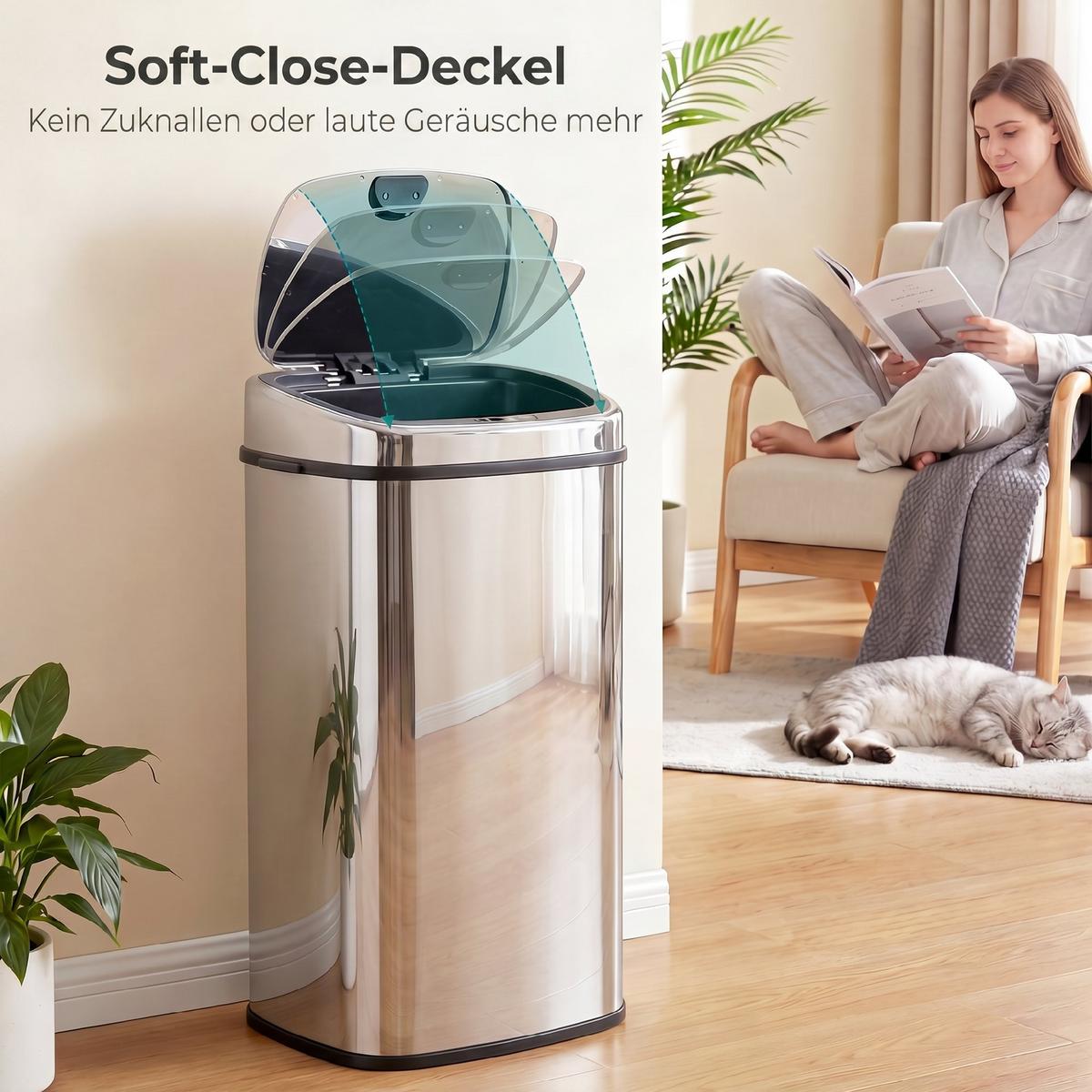 AUTOMATIK Mülleimer Abfalleimer mit Sensor Küche Edelstahl viereckig 68L - Silberfarben, Metall (29.5/78/40.5cm) - HOMCOM
