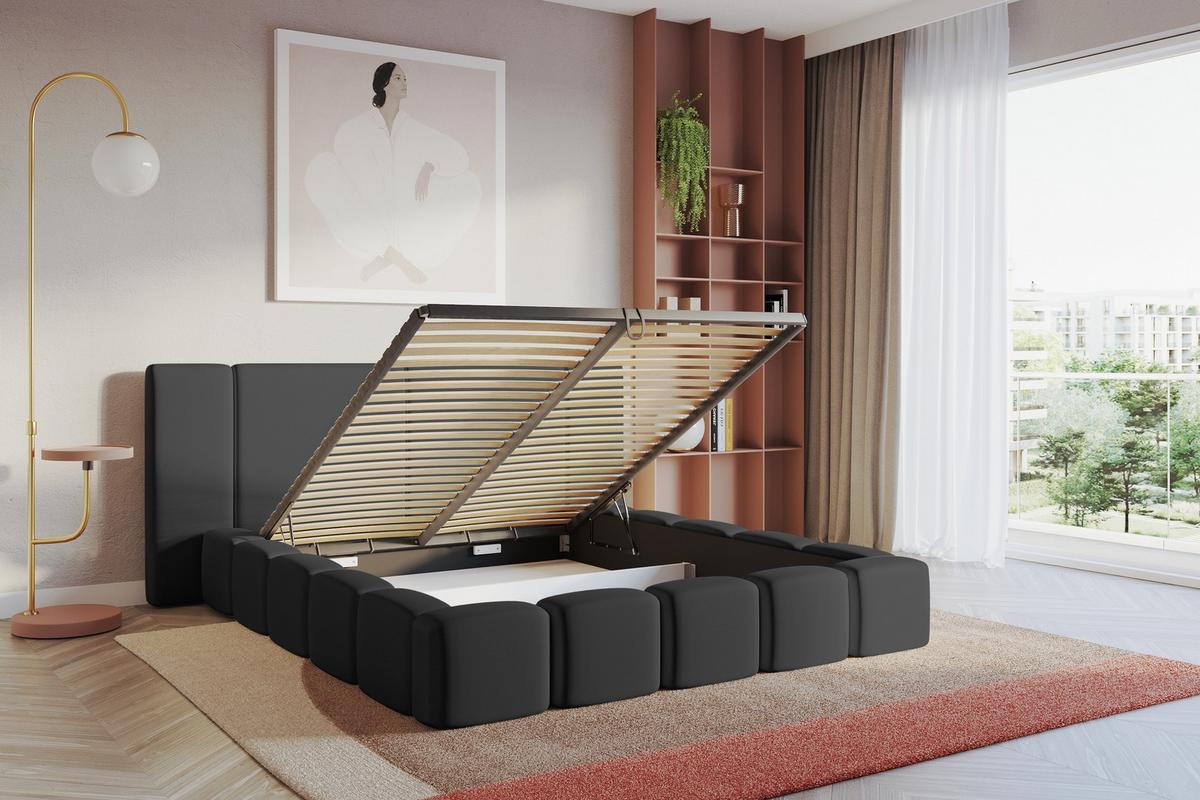 POLSTERBETT mit Bettkasten und Lattenrost, Bett mit Matratze H3/H4 - NILO 120x200 Schwarz - Schwarz Hochglanz, Holzwerkstoff/Textil (120/200cm) - ALTDECOR