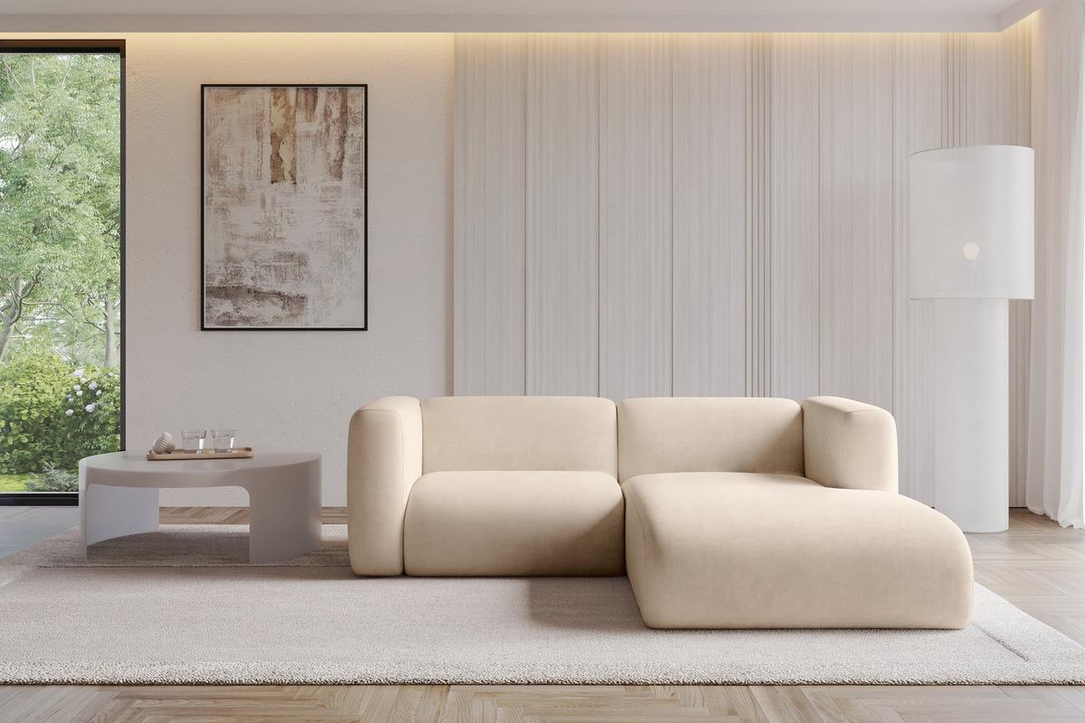 ECKSOFA Ottomane Rechts MIRA-L1 227x179x89 Beige Velours - Greige/Beige, Holzwerkstoff/Kunststoff (227/179cm) - ALTDECOR
