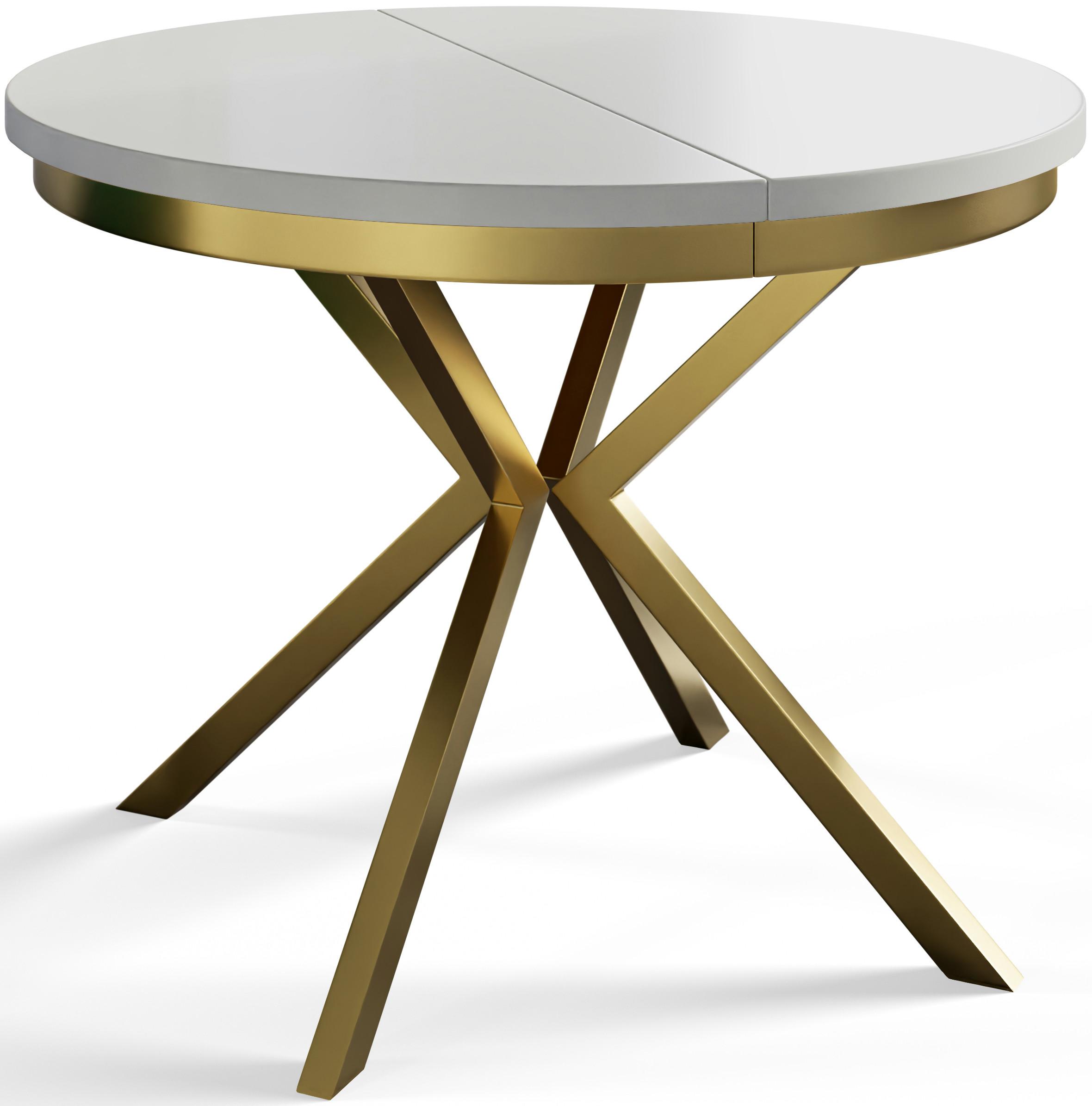 RUNDER Esszimmertisch BERGO, ausziehbarer Tisch Durchmesser: 90 cm/170 cm, Wohnzimmertisch Farbe: Hellgrau, mit Metallbeinen in Farbe Gold - Goldfarben/Grau, Holzwerkstoff (90/90/76cm) - Alpi-Möbel