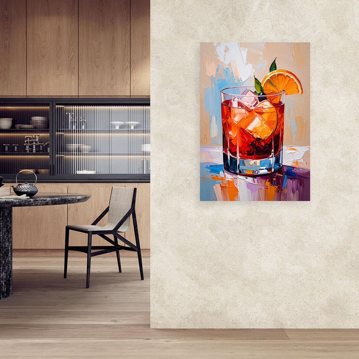LEINWANDBILD Negroni Cocktail Getränk 40x60cm - Multicolor, Textil (40/60cm) - Feeby