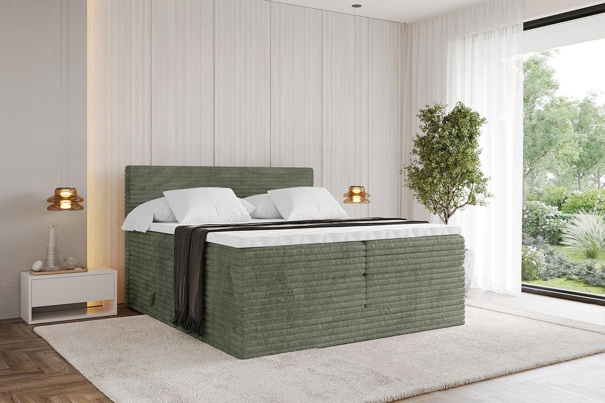 BOXSPRINGBETT mit Matratze H3|H4 und Lattenrost - TOLO KING-v1 120x200 Cord - Olive - Olivgrün, Holzwerkstoff (120/200cm)