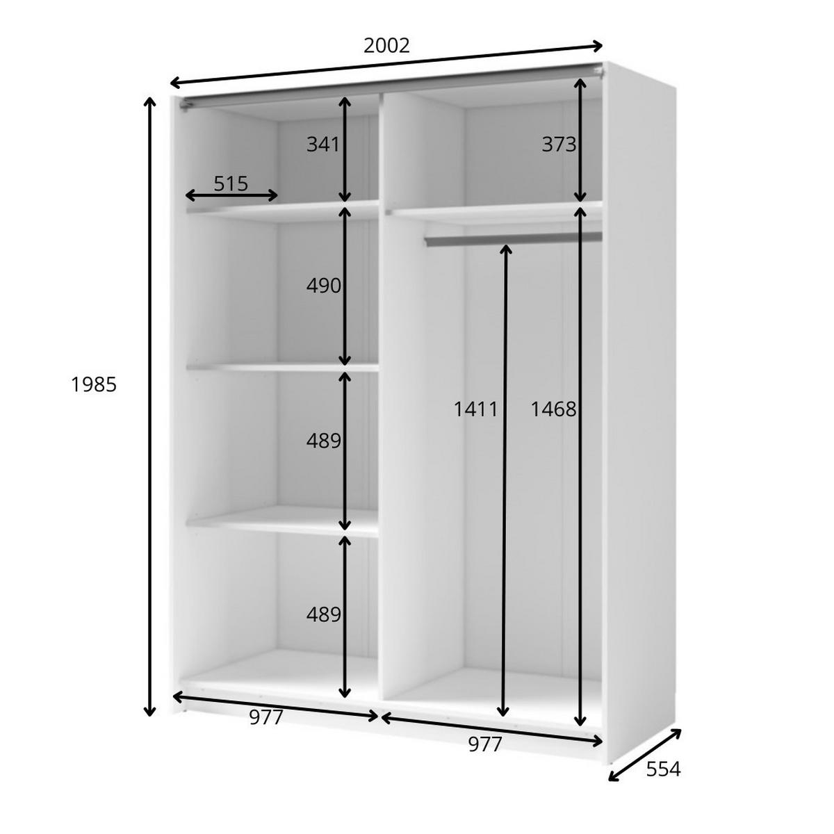 SCHWEBETÜRENSCHRANK APOLEN 200,2/198,5/55,4cm 2-türig mit Spiegel Schwarz - Schwarz/Eiche Artisan, Holzwerkstoff (200.2/198.5/55.4cm) - MASSENO