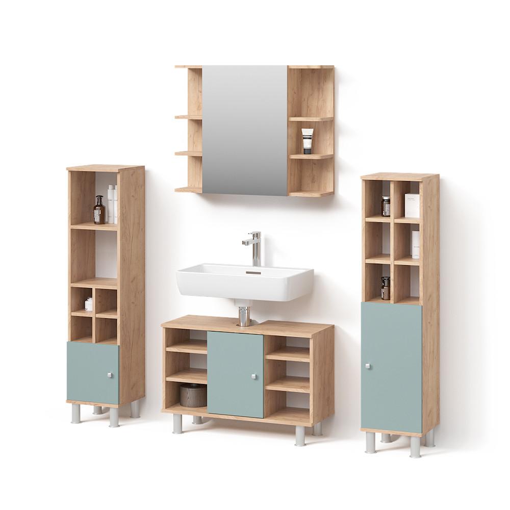 BADMÖBEL-SET Fucino Grün 4 Teile, mit Midischränke - Grün, Holzwerkstoff (60/54/32cm) - Livinity®