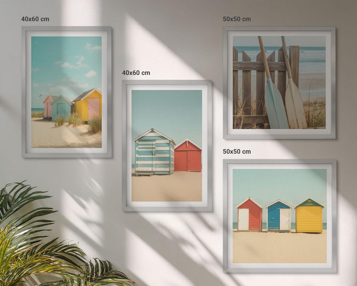 BILDER SET 4er Set - 50x50 cm & 40x60 cm Silberner Rahmen - Bunte Häuser, Strand, Sonne - Silberfarben, Kunststoff (50/50cm) - TULUP