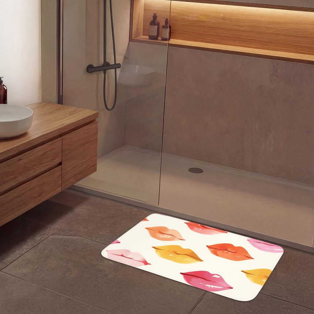 BADEMATTE Lippen - Bunt - Glänzend 90x60 cm - Rosa, Textil (90/60cm) - OnlyWow