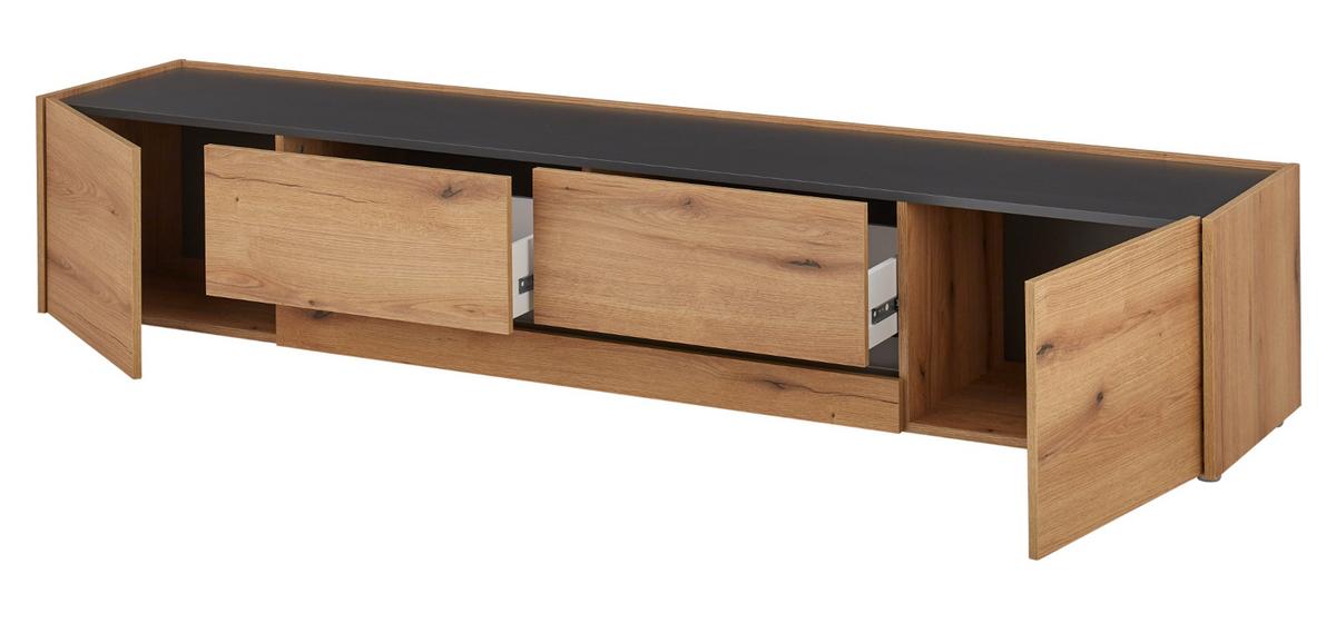 TV-LOWBOARD Eiche Evoke, grau 223 cm, großer TV Unterschrank mit viel Stauraum - Eichefarben/Schwarz, Holzwerkstoff/Kunststoff (223/40/45cm) - Furn.Design