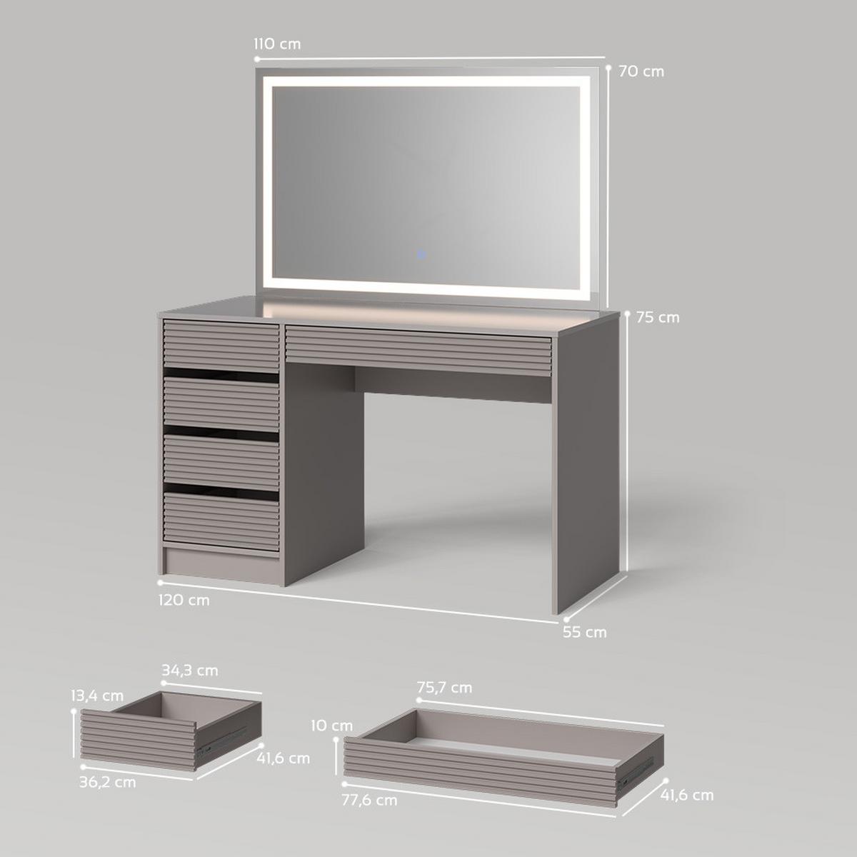 SCHMINKTISCH Imola Cashmere 120 cm mit LED Beleuchtung - Kaschmir, Holzwerkstoff (120/75/55cm) - Livinity®