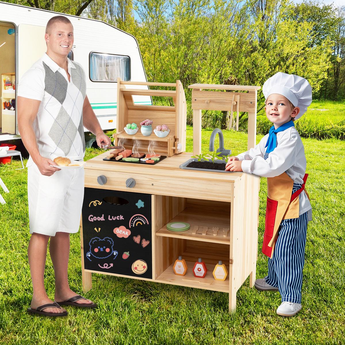 KINDERKÜCHE Outdoor Natur - Naturfarben, Holz (40/69/90cm) - COSTWAY