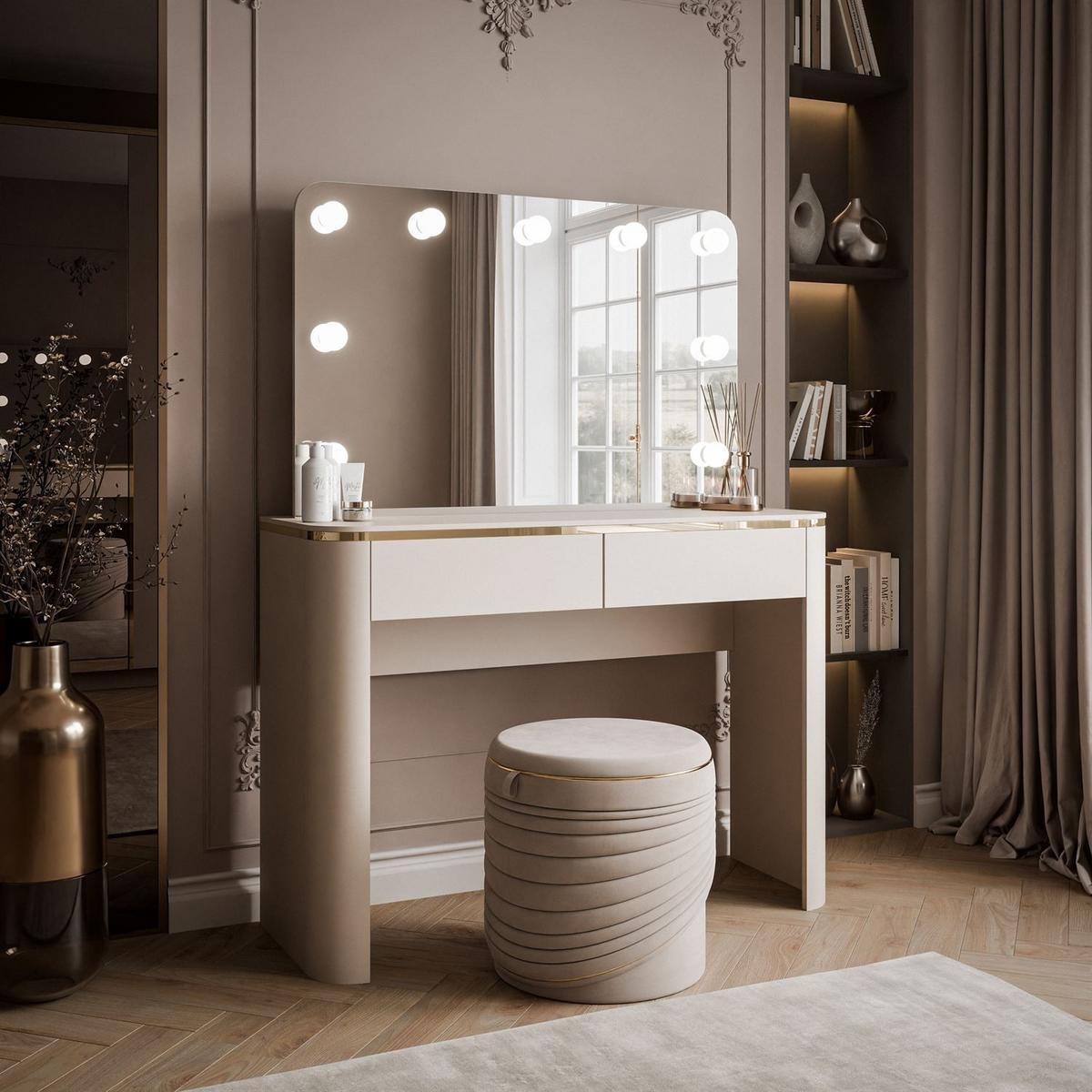 SCHMINKTISCH AVELINE mit Spiegel und LED-Beleuchtung - Kaschmir, Holzwerkstoff (110/80/40cm) - Lookway