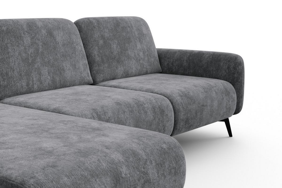 ECKSOFA FEBE 4-Sitzer LINKS, grauer Chenille-Stoff - Schwarz/Grau, Holz/Textil (264/157cm) - Wozimo