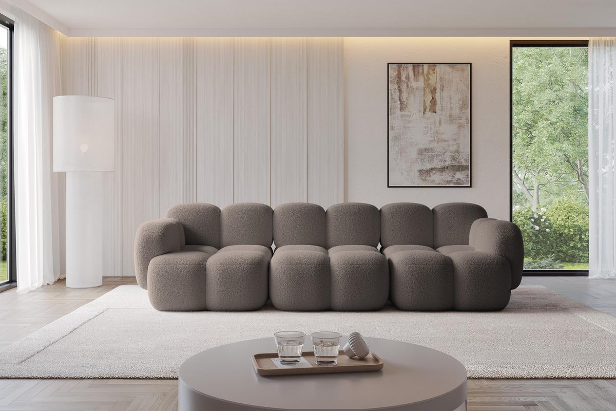 3-SITZER modulares Sofa Miko-S2 300x118x75 cm Braun Bouclé - Dunkelbraun/Schwarz, Holzwerkstoff/Kunststoff (300/75/118cm) - ALTDECOR
