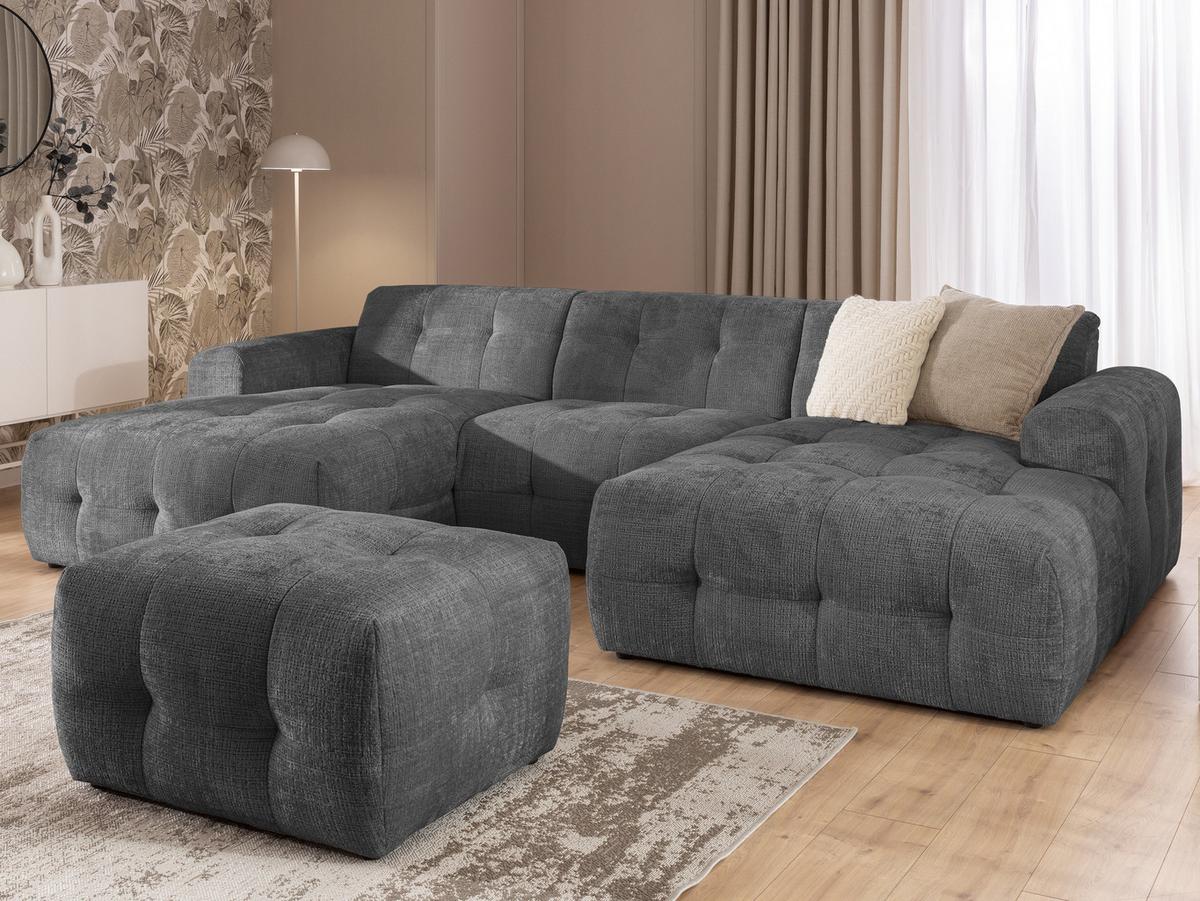 POLSTERHOCKER Kozy im Bumpy-Design aus weichem Grau Chenille-Stoff - Schwarz/Grau, Holz/Textil (87/46/68cm) - S-Style Möbel