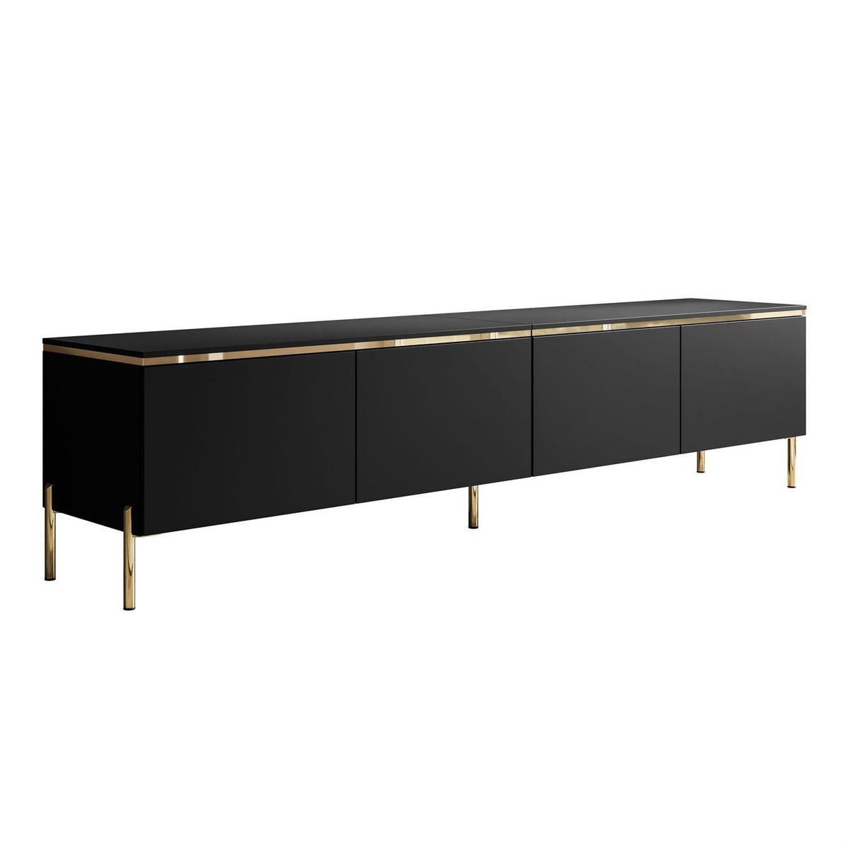 TV-SCHRANK CELINE 200 cm schwarz matt auf gerade goldenen Füßen - Schwarz, Holzwerkstoff (200/49/40cm) - Lookway