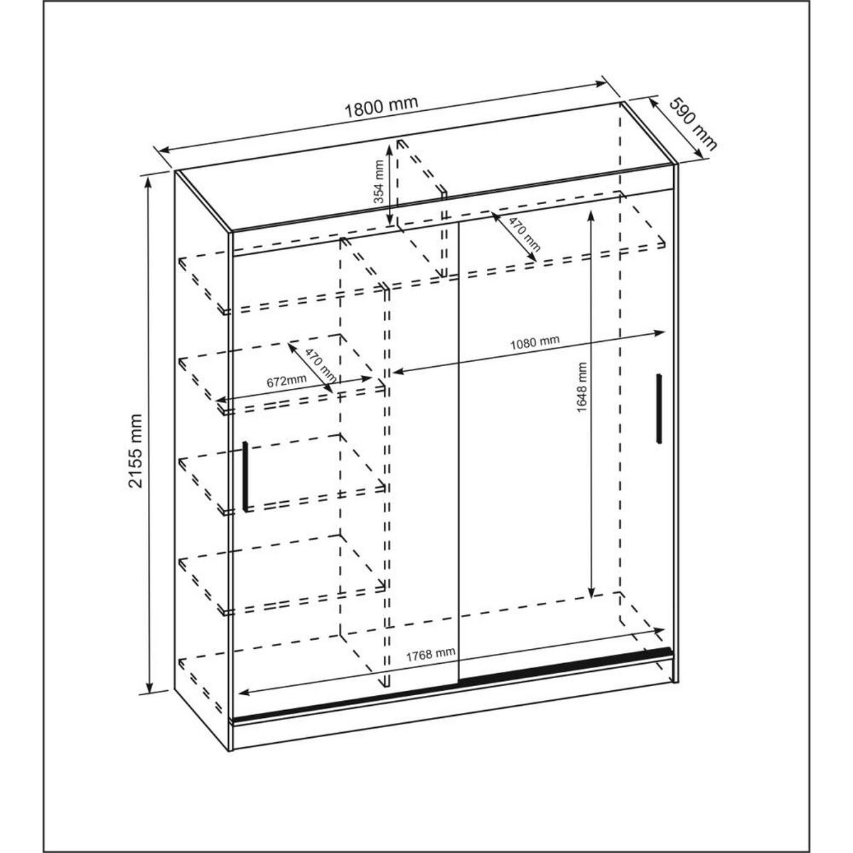 SCHWEBETÜRENSCHRANK Katrina weiß 180/215,5/59 cm 2-türig - Weiß, Holzwerkstoff (180/215.5/59cm) - Beautysofa