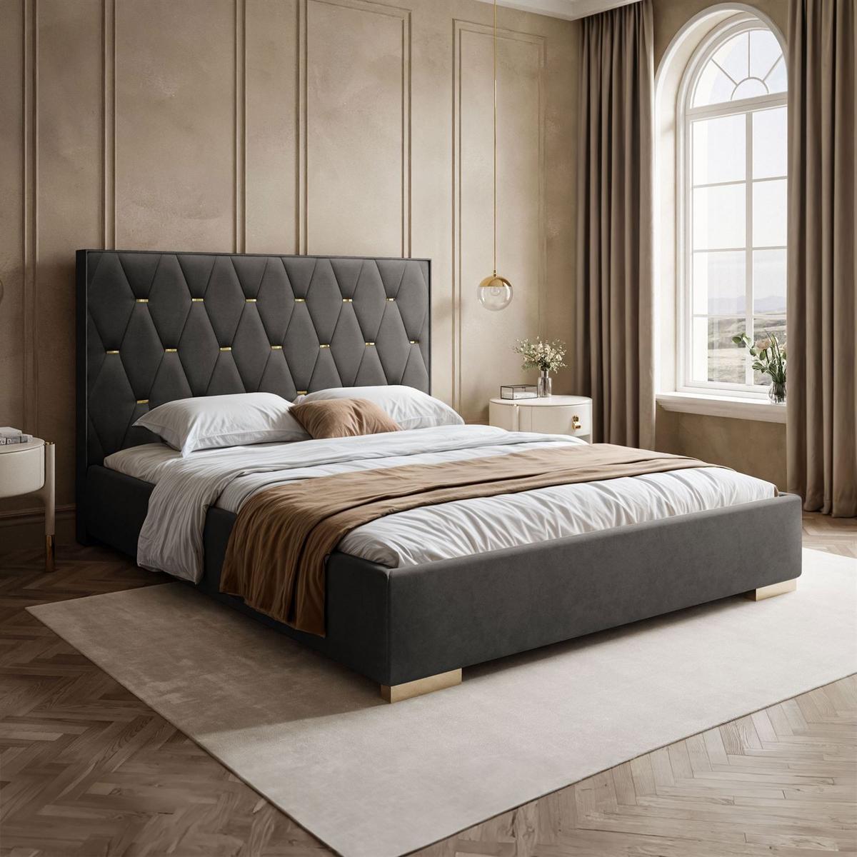 POLSTERBETT IZOLDA mit hohem Kopfteil 140x200 cm Royal Velvet 185 - Graphitfarben, Textil - Lookway