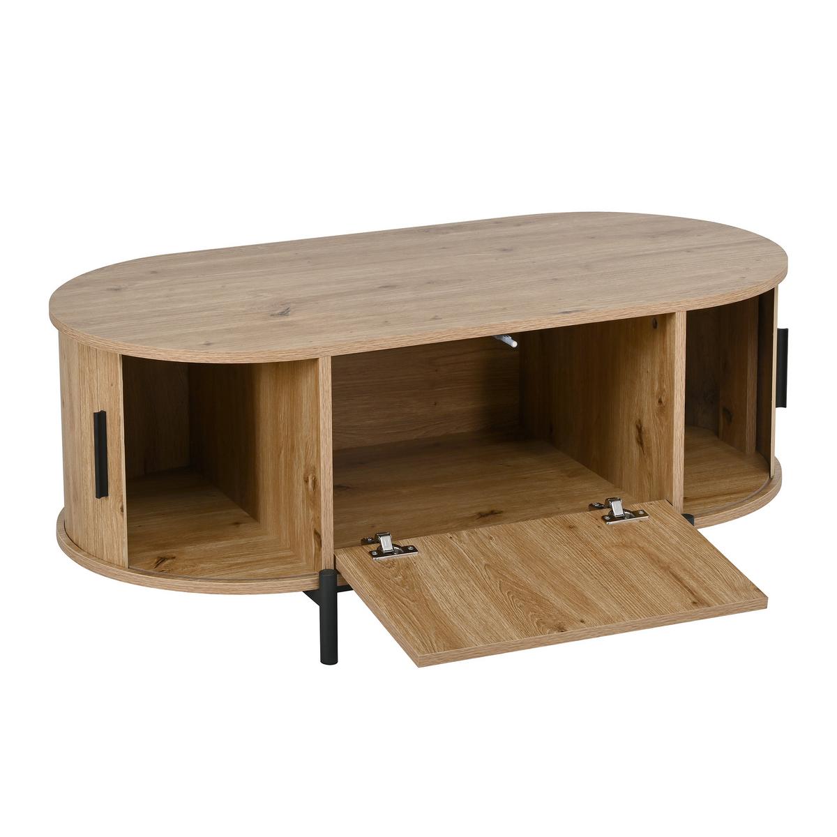 COUCHTISCH in holzoptik mit rattan, ovale form und schiebetüren - Naturfarben, Holzwerkstoff (50/100/40cm) - Urban Meuble