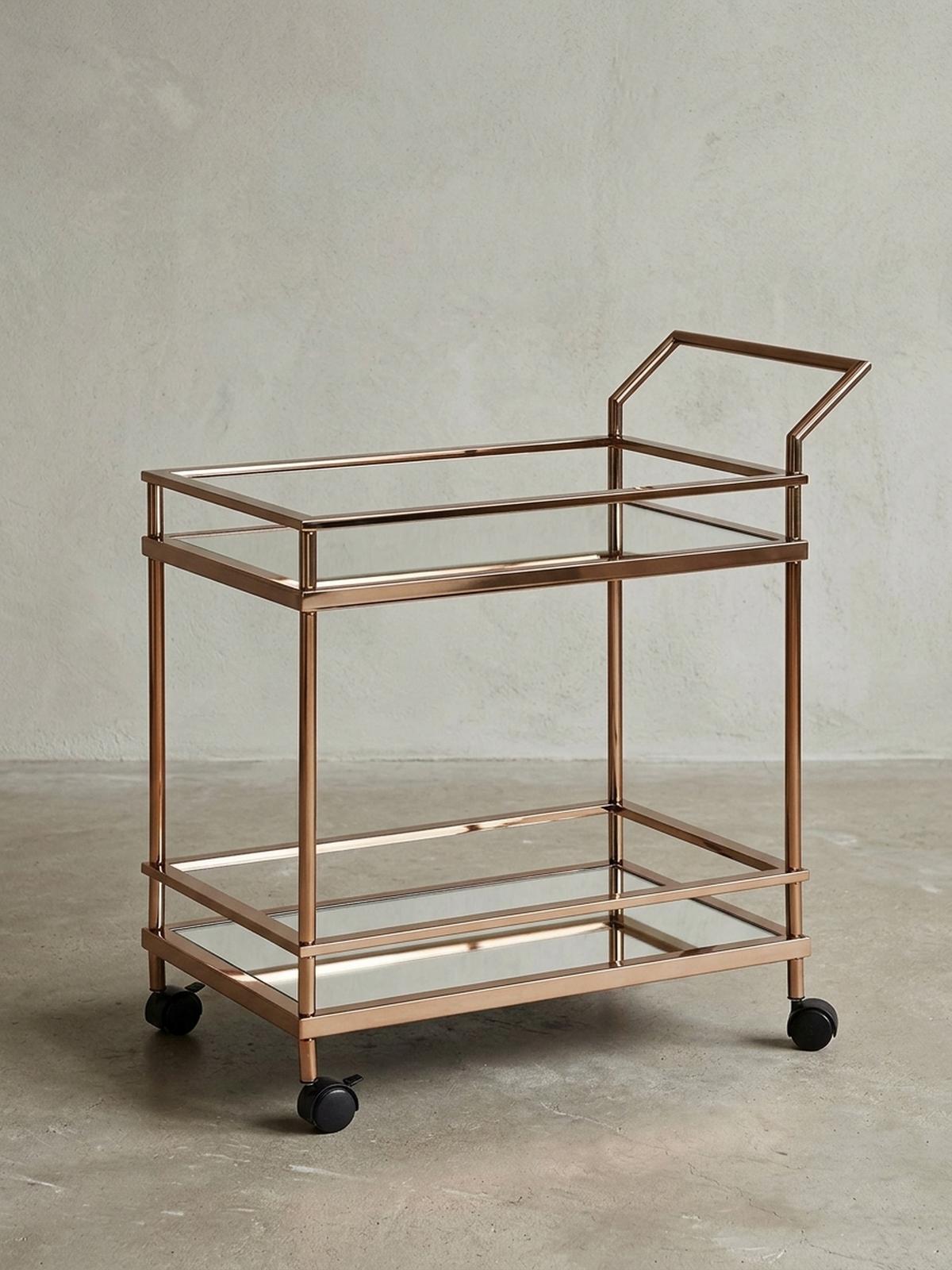 SERVIERWAGEN – Gold, Verspiegeltes Glas, auf Rollen - Goldfarben, Glas/Metall (65/84/45cm) - KADIMA DESIGN