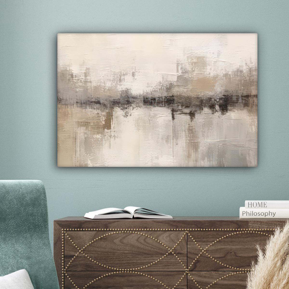 LEINWANDBILD Moderne Kunst - Abstrakt - Beige Gemälde 60x40 cm - Beige, Textil (60/40cm) - MuchoWow