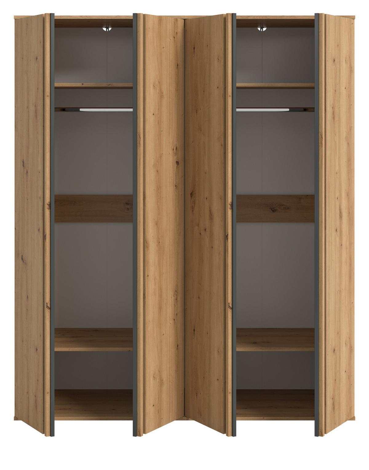 KLEIDERSCHRANK Eiche Artisan, grau 160 x 192 cm, Wäscheschrank 4-türig - Anthrazit/Eiche Artisan, Holzwerkstoff (160/192/56cm) - Inn.Furn