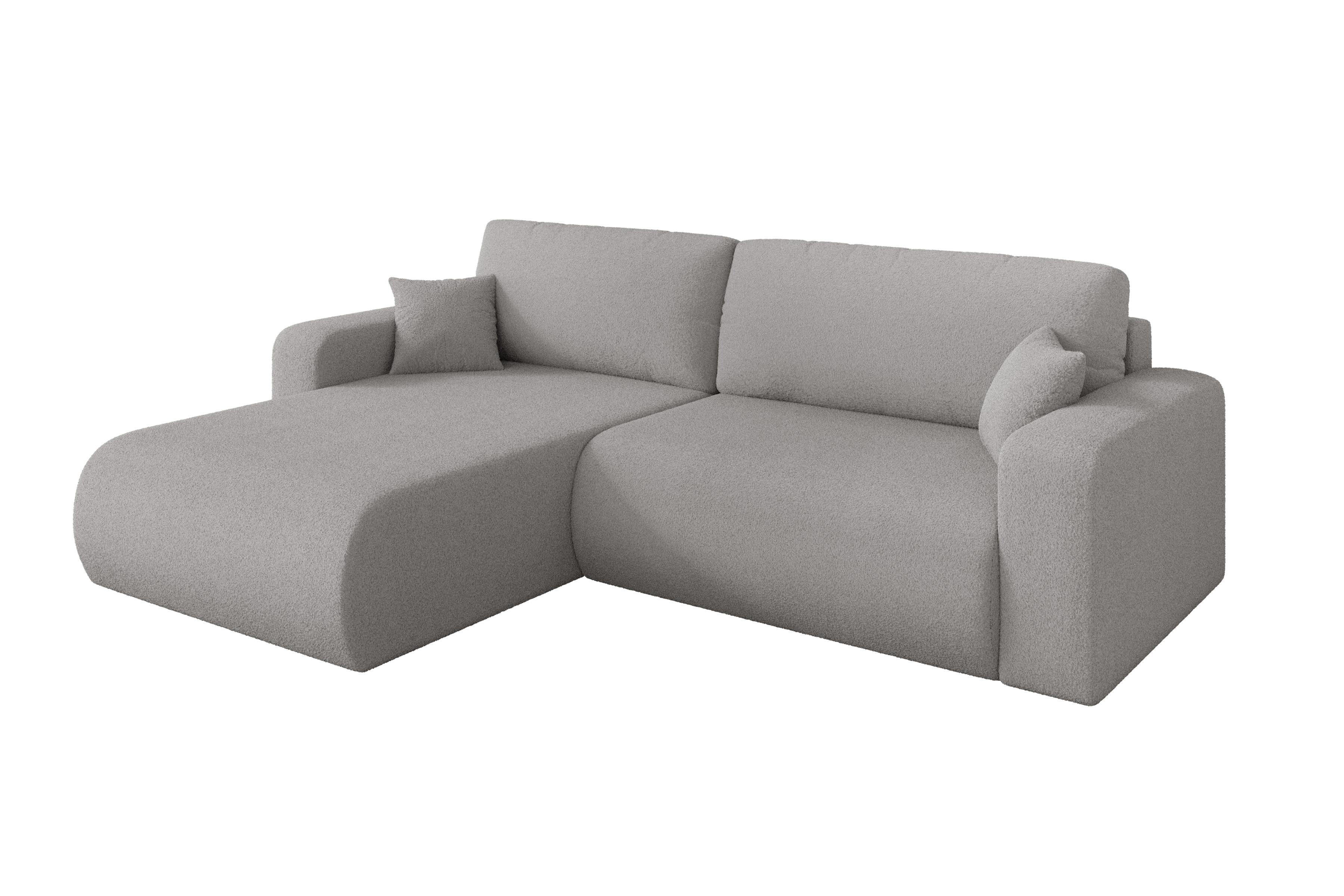 ECKSOFA mit Schlaffunktion Ottomane Links BERY-L 276x193x88 Hellgrau Bouclé - Silberfarben/Hellgrau, Holzwerkstoff/Kunststoff (276/193cm) - ALTDECOR