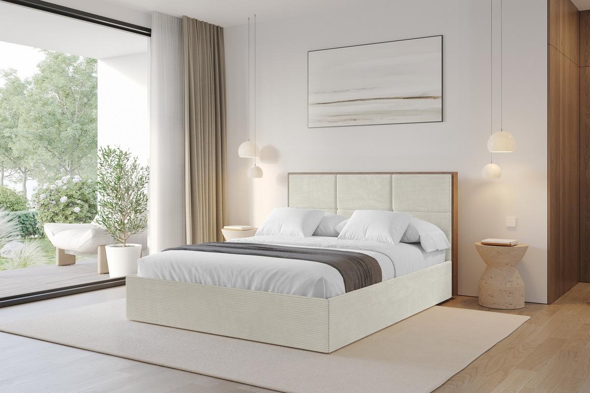 POLSTERBETT mit Bettkasten und Lattenrost, Boxbett ohne Matratze - LILA 140x200 Creme - Creme, Holzwerkstoff/Textil (140/200cm) - ALTDECOR