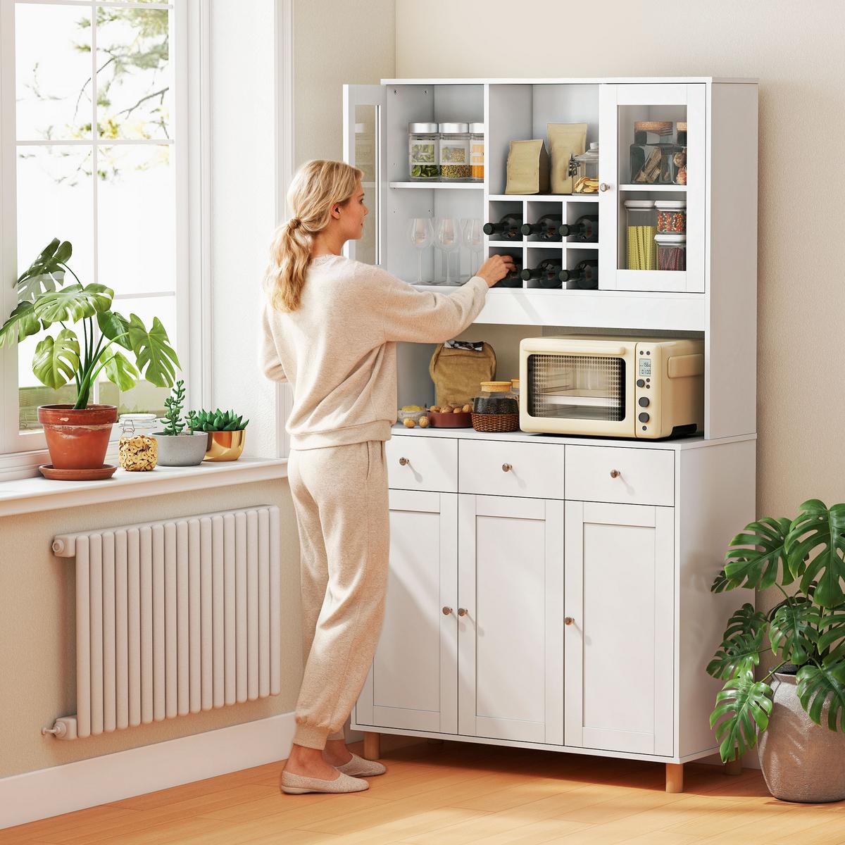 KÜCHENSCHRANK Spanplatte Hartglas Weiß - Silberfarben/Weiß, Holzwerkstoff/Metall (40/180/100cm) - HOMCOM