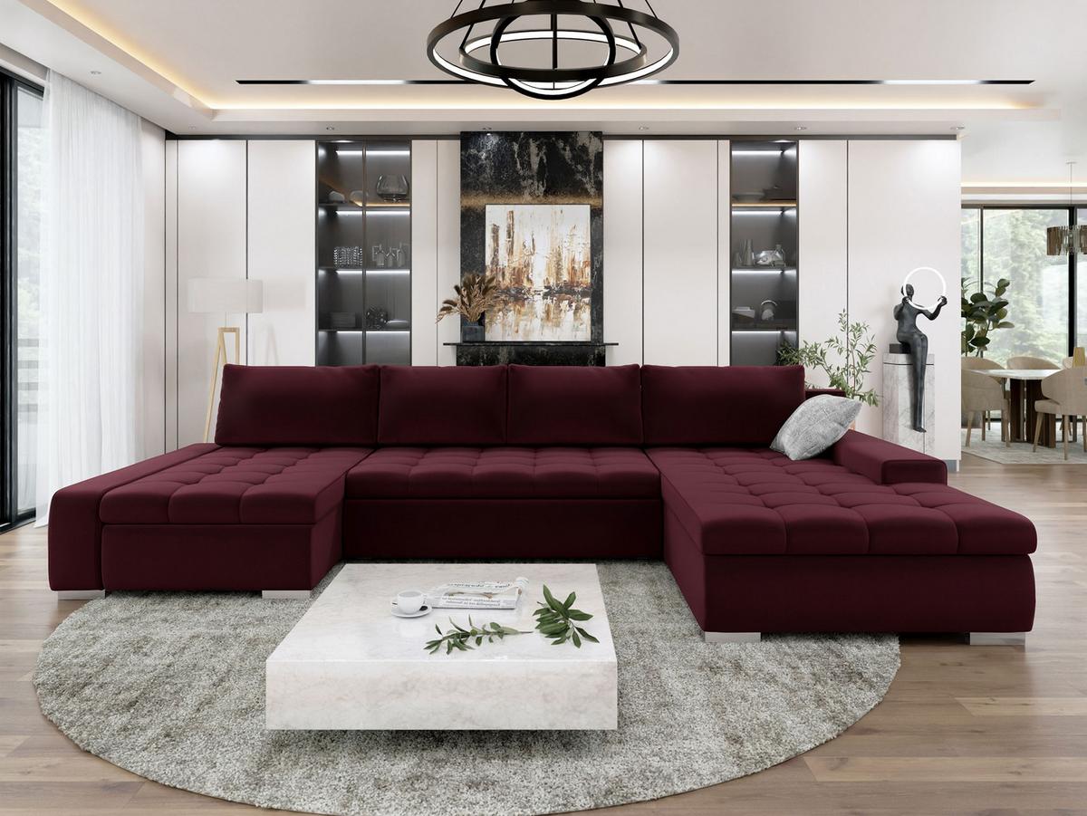 WOHNLANDSCHAFT Caro Premium - Bordeaux/Silberfarben, Holz/Textil (394/80/213cm) - MIRJAN24